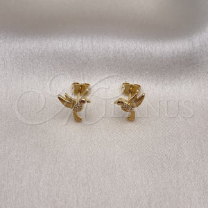 Arete Dormilona 02.342.0285 Oro Laminado, Diseño de Pajaro, con Blanca and Rubi Micro Pave, Pulido, Tono Dorado