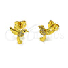 Arete Dormilona 02.342.0285 Oro Laminado, Diseño de Pajaro, con Blanca and Rubi Micro Pave, Pulido, Tono Dorado