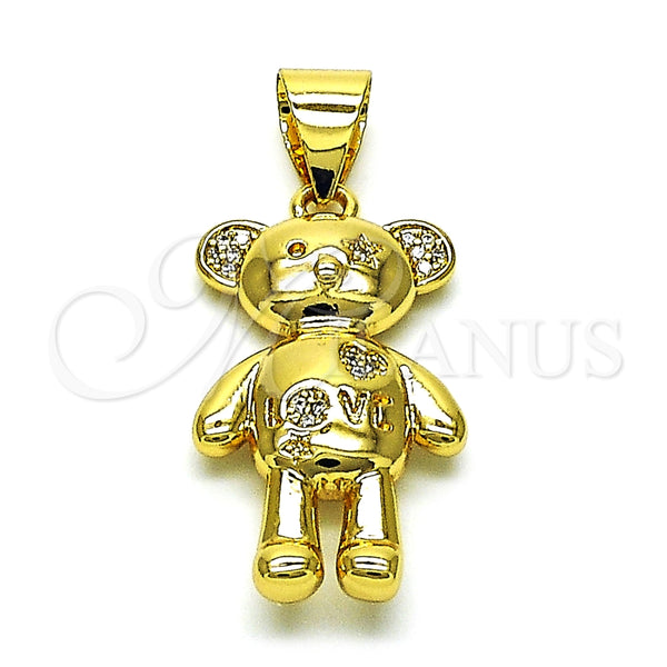Dije Elegante 05.342.0192 Oro Laminado, Diseño de Osito y Corazón, con Blanca Micro Pave, Pulido, Tono Dorado