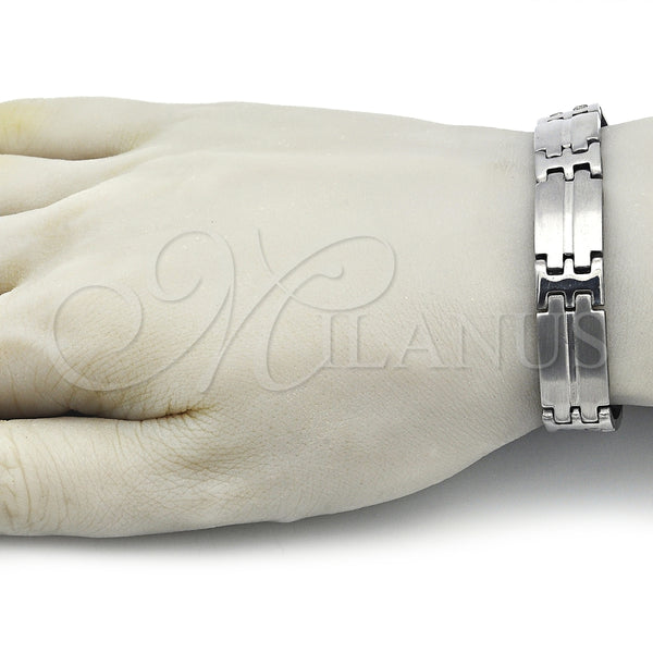 Pulsera Solida 03.114.0360.1.09 Acero Inoxidable, Pulido, Tono Plateado (12 MM Thickness, 9 Inches Length)