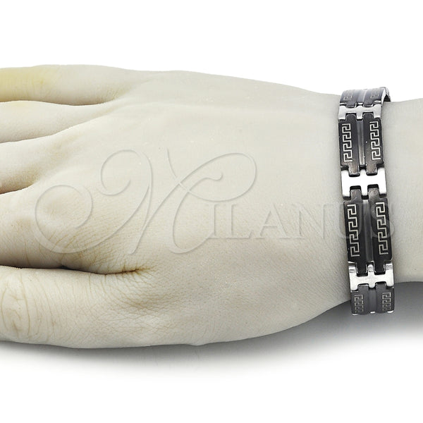 Pulsera Solida 03.114.0360.3.09 Acero Inoxidable, Diseño de Llave Griega, Pulido, Dos Tonos (12 MM Thickness, 9 Inches Length)