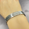 Pulsera Solida 03.114.0360.3.09 Acero Inoxidable, Diseño de Llave Griega, Pulido, Dos Tonos (12 MM Thickness, 9 Inches Length)