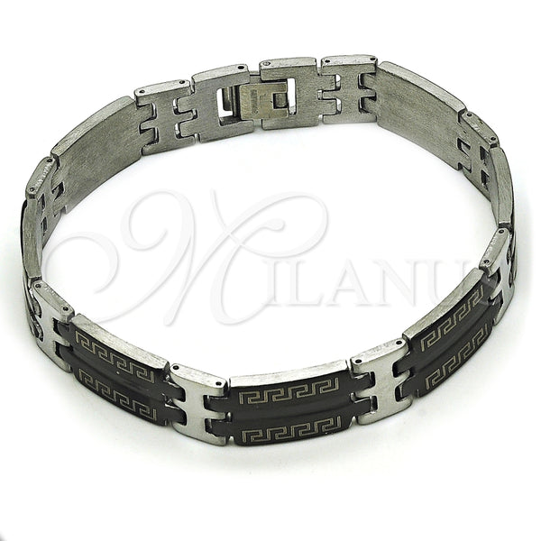 Pulsera Solida 03.114.0360.3.09 Acero Inoxidable, Diseño de Llave Griega, Pulido, Dos Tonos (12 MM Thickness, 9 Inches Length)