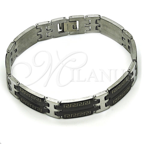 Pulsera Solida 03.114.0360.3.09 Acero Inoxidable, Diseño de Llave Griega, Pulido, Dos Tonos (12 MM Thickness, 9 Inches Length)