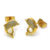 Arete Dormilona 02.342.0287 Oro Laminado, Diseño de Delfín, con Blanca Micro Pave, Pulido, Tono Dorado