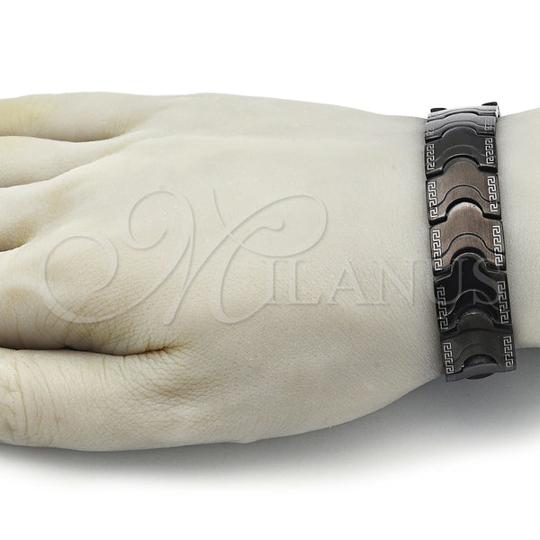 Pulsera Solida 03.114.0221.2.09 Acero Inoxidable, Diseño de Llave Griega, Pulido, Rodinado Negro (16 MM Thickness, 9 Inches Length)