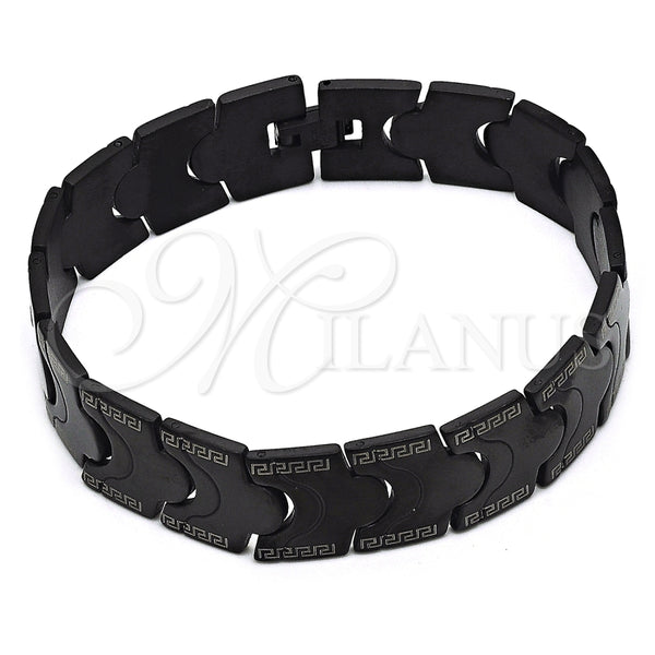 Pulsera Solida 03.114.0221.2.09 Acero Inoxidable, Diseño de Llave Griega, Pulido, Rodinado Negro (16 MM Thickness, 9 Inches Length)