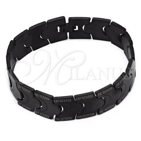 Pulsera Solida 03.114.0221.2.09 Acero Inoxidable, Diseño de Llave Griega, Pulido, Rodinado Negro (16 MM Thickness, 9 Inches Length)