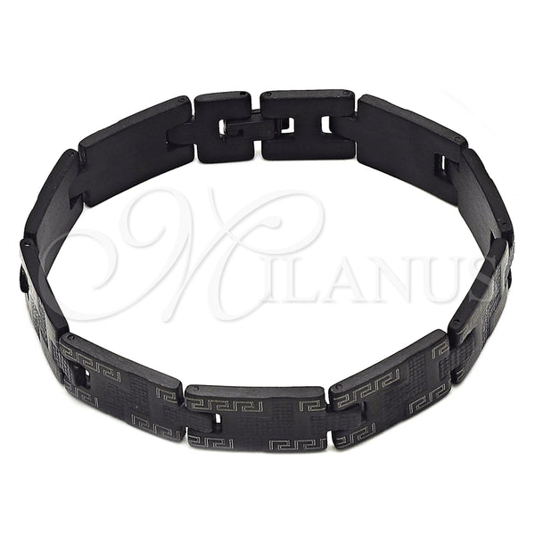 Pulsera Solida 5.247.010.2.09 Acero Inoxidable, Diseño de Llave Griega, Pulido, Rodinado Negro (12 MM Thickness, 9 Inches Length)