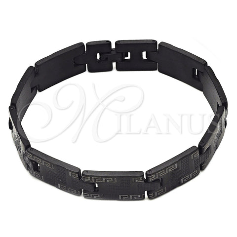 Pulsera Solida 5.247.010.2.09 Acero Inoxidable, Diseño de Llave Griega, Pulido, Rodinado Negro (12 MM Thickness, 9 Inches Length)