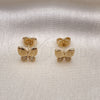 Arete Dormilona 02.344.0160 Oro Laminado, Diseño de Mariposa, con Blanca Micro Pave, Pulido, Tono Dorado