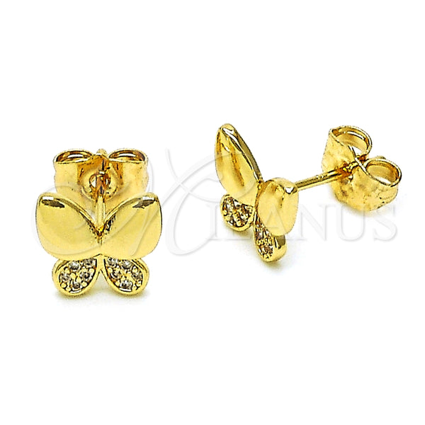 Arete Dormilona 02.344.0160 Oro Laminado, Diseño de Mariposa, con Blanca Micro Pave, Pulido, Tono Dorado