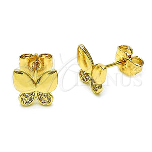 Arete Dormilona 02.344.0160 Oro Laminado, Diseño de Mariposa, con Blanca Micro Pave, Pulido, Tono Dorado