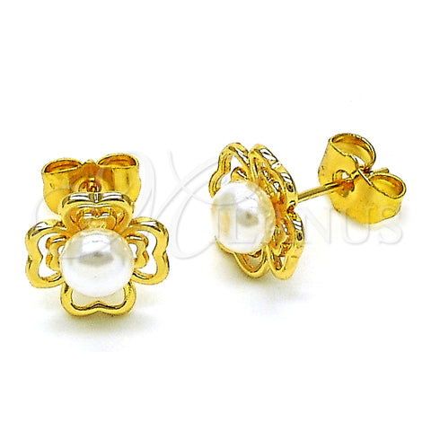 Arete Dormilona 02.344.0161 Oro Laminado, Diseño de Corazón, con Marfil Perla, Pulido, Tono Dorado