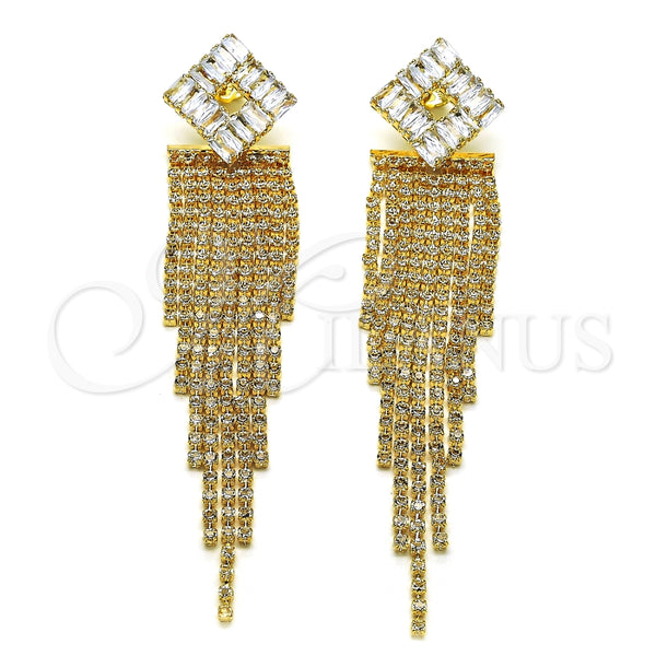Arete Largo 02.268.0124 Oro Laminado, Diseño de Baguette, con Blanca Zirconia Cubica and Blanca Cristal, Pulido, Tono Dorado