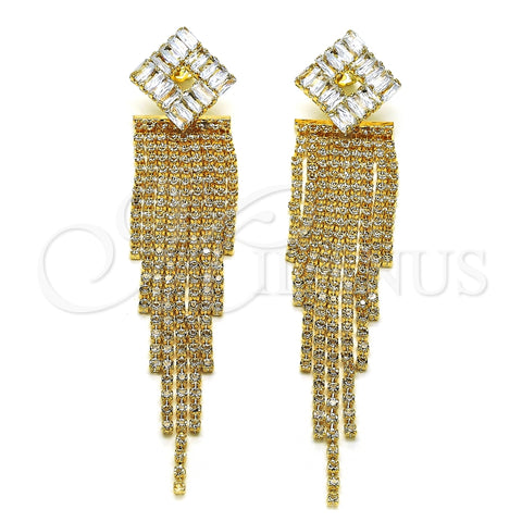 Arete Largo 02.268.0124 Oro Laminado, Diseño de Baguette, con Blanca Zirconia Cubica and Blanca Cristal, Pulido, Tono Dorado