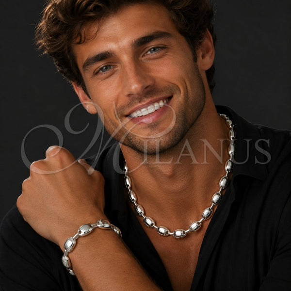 Collar y Pulsera 06.116.0021.22 Acero Inoxidable, Diseño de Puff Mariner, Pulido, Tono Plateado