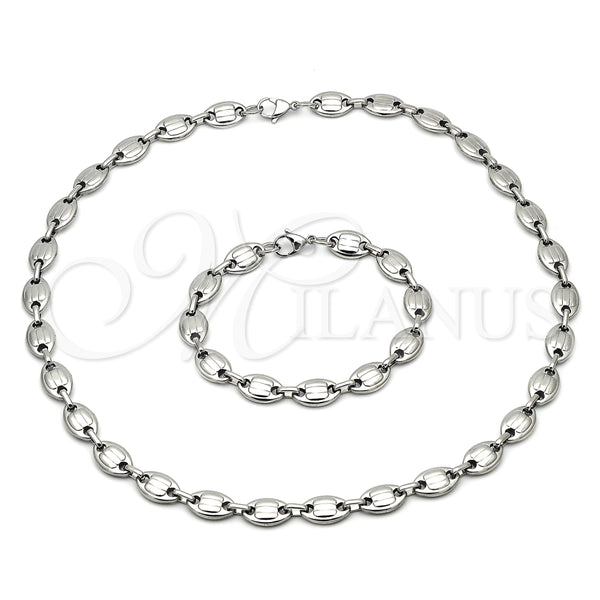 Collar y Pulsera 06.116.0021.22 Acero Inoxidable, Diseño de Puff Mariner, Pulido, Tono Plateado