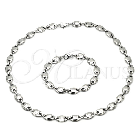 Collar y Pulsera 06.116.0021.22 Acero Inoxidable, Diseño de Puff Mariner, Pulido, Tono Plateado