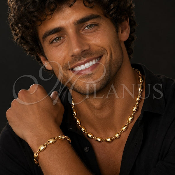 Collar y Pulsera 06.116.0021.2.22 Acero Inoxidable, Diseño de Puff Mariner, Pulido, Tono Dorado