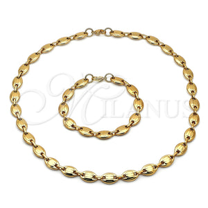 Collar y Pulsera 06.116.0021.2.22 Acero Inoxidable, Diseño de Puff Mariner, Pulido, Tono Dorado