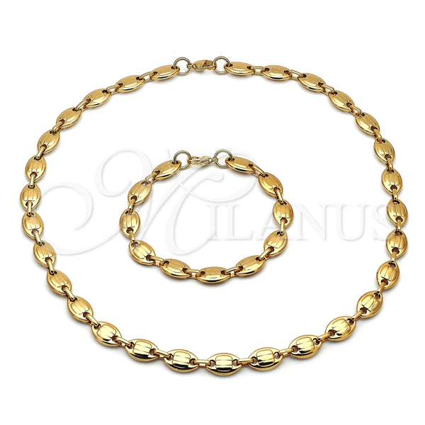 Collar y Pulsera 06.116.0021.2.22 Acero Inoxidable, Diseño de Puff Mariner, Pulido, Tono Dorado