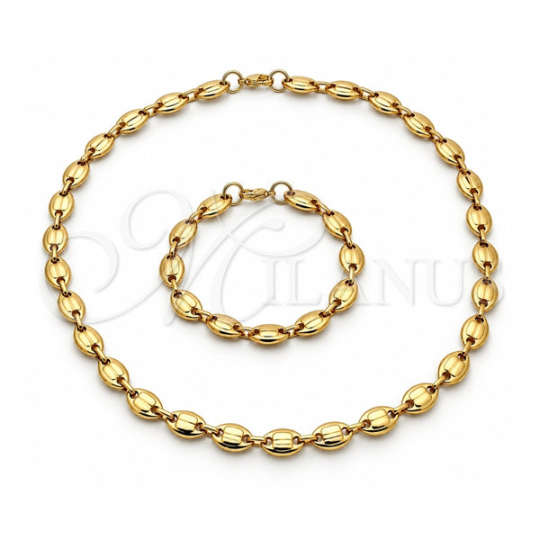 Collar y Pulsera 06.116.0021.2.22 Acero Inoxidable, Diseño de Puff Mariner, Pulido, Tono Dorado
