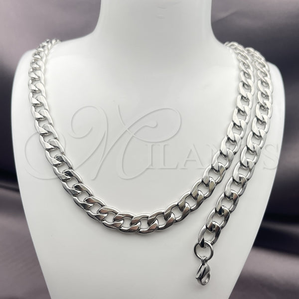 Collar y Pulsera 06.116.0024 Acero Inoxidable, Diseño de Cubana Pave, Diamantado, Tono Plateado