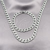 Collar y Pulsera 06.116.0024 Acero Inoxidable, Diseño de Cubana Pave, Diamantado, Tono Plateado