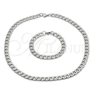 Collar y Pulsera 06.116.0024 Acero Inoxidable, Diseño de Cubana Pave, Diamantado, Tono Plateado