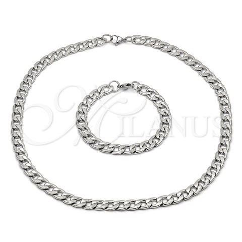 Collar y Pulsera 06.116.0024 Acero Inoxidable, Diseño de Cubana Pave, Diamantado, Tono Plateado