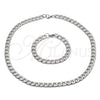 Collar y Pulsera 06.116.0024 Acero Inoxidable, Diseño de Cubana Pave, Diamantado, Tono Plateado