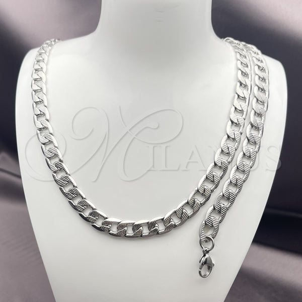 Collar y Pulsera 06.116.0027 Acero Inoxidable, Diseño de Cubana Pave, Diamantado, Tono Plateado
