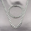 Collar y Pulsera 06.116.0027 Acero Inoxidable, Diseño de Cubana Pave, Diamantado, Tono Plateado