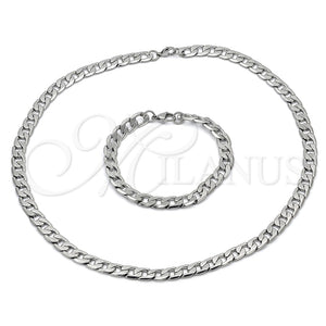 Collar y Pulsera 06.116.0027 Acero Inoxidable, Diseño de Cubana Pave, Diamantado, Tono Plateado