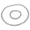 Collar y Pulsera 06.116.0027 Acero Inoxidable, Diseño de Cubana Pave, Diamantado, Tono Plateado