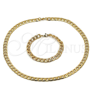 Collar y Pulsera 06.116.0027.1 Acero Inoxidable, Diseño de Cubana Pave, Diamantado, Tono Dorado
