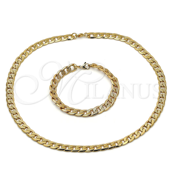 Collar y Pulsera 06.116.0027.1 Acero Inoxidable, Diseño de Cubana Pave, Diamantado, Tono Dorado