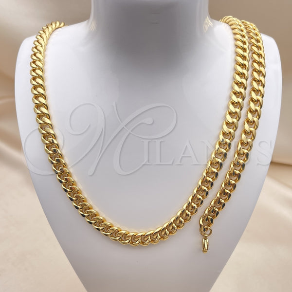 Collar y Pulsera 06.116.0031.1 Acero Inoxidable, Diseño de Miami Cubana, Pulido, Tono Dorado