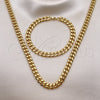 Collar y Pulsera 06.116.0031.1 Acero Inoxidable, Diseño de Miami Cubana, Pulido, Tono Dorado
