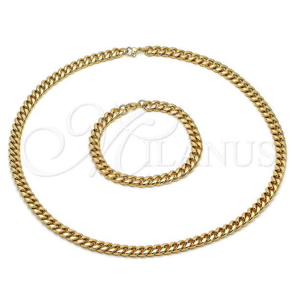Collar y Pulsera 06.116.0031.1 Acero Inoxidable, Diseño de Miami Cubana, Pulido, Tono Dorado