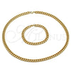 Collar y Pulsera 06.116.0031.1 Acero Inoxidable, Diseño de Miami Cubana, Pulido, Tono Dorado