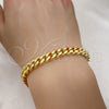 Pulsera Básica 03.116.0035.09 Acero Inoxidable, Diseño de Miami Cubana, Pulido, Tono Dorado (08 MM Thickness, 9 Inches Length)