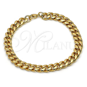 Pulsera Básica 03.116.0035.09 Acero Inoxidable, Diseño de Miami Cubana, Pulido, Tono Dorado (08 MM Thickness, 9 Inches Length)