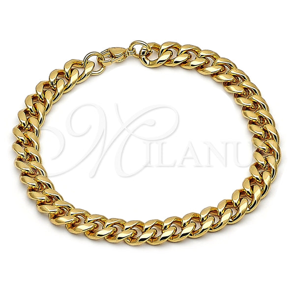 Pulsera Básica 03.116.0035.09 Acero Inoxidable, Diseño de Miami Cubana, Pulido, Tono Dorado (08 MM Thickness, 9 Inches Length)