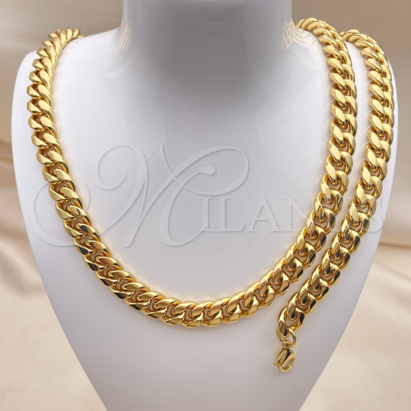 Collar y Pulsera 06.116.0032.1 Acero Inoxidable, Diseño de Miami Cubana, Pulido, Tono Dorado