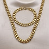 Collar y Pulsera 06.116.0032.1 Acero Inoxidable, Diseño de Miami Cubana, Pulido, Tono Dorado