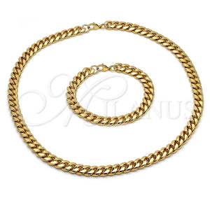 Collar y Pulsera 06.116.0032.1 Acero Inoxidable, Diseño de Miami Cubana, Pulido, Tono Dorado