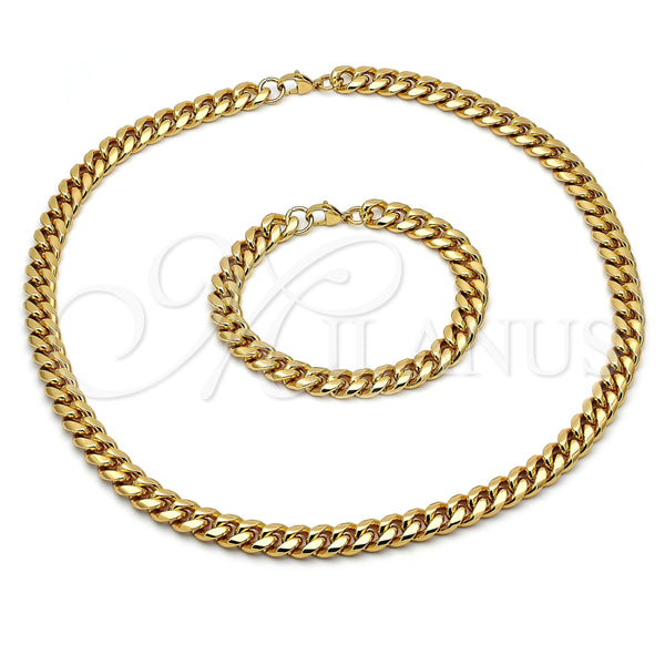 Collar y Pulsera 06.116.0032.1 Acero Inoxidable, Diseño de Miami Cubana, Pulido, Tono Dorado