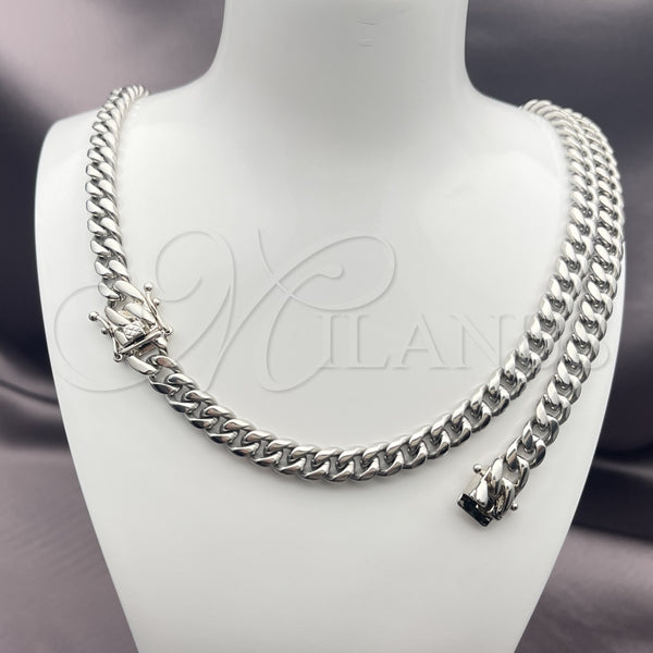 Collar y Pulsera 06.116.0037 Acero Inoxidable, Diseño de Miami Cubana, Pulido, Tono Plateado